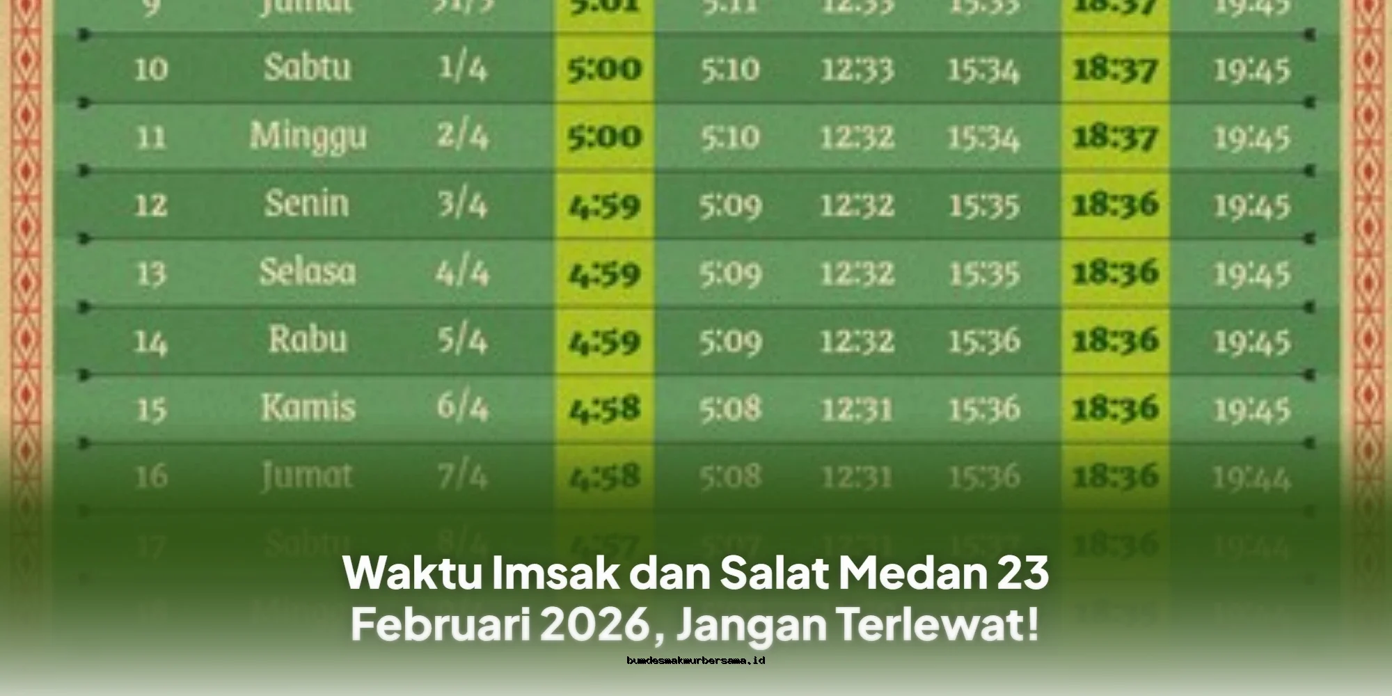 Waktu Imsak & Salat Medan 23 Februari 2026: Jangan Sampai Terlewat!